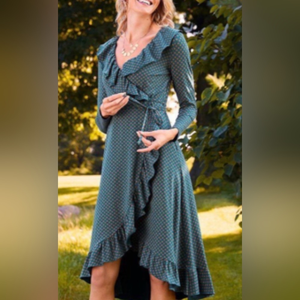 Matilda Jane Choose Your Own Path Reunion Teal Wrap Ruffle Hi-lo Dress Size M